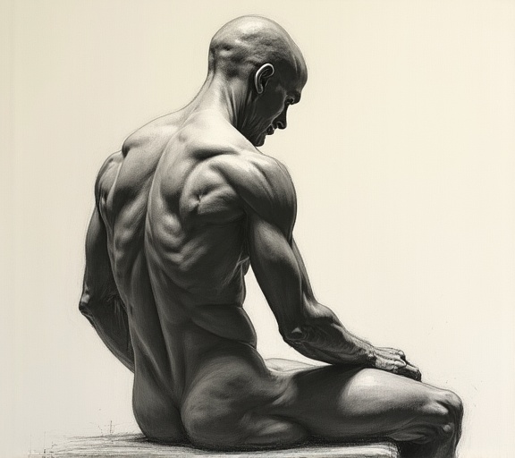 Artist practising life drawing with a live model at Elysium Canvas studio